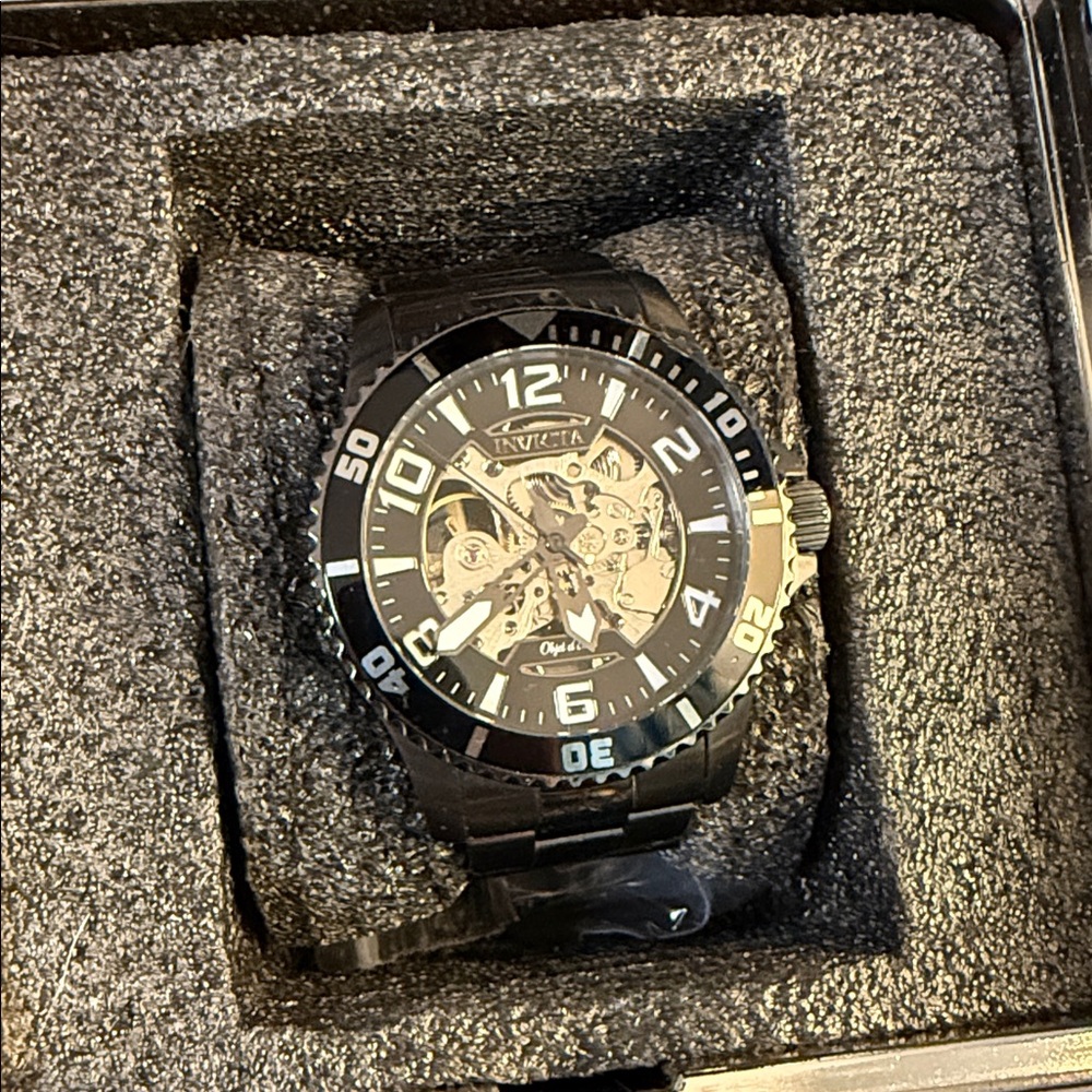 Invicta Black and Silver Skeleton Watch